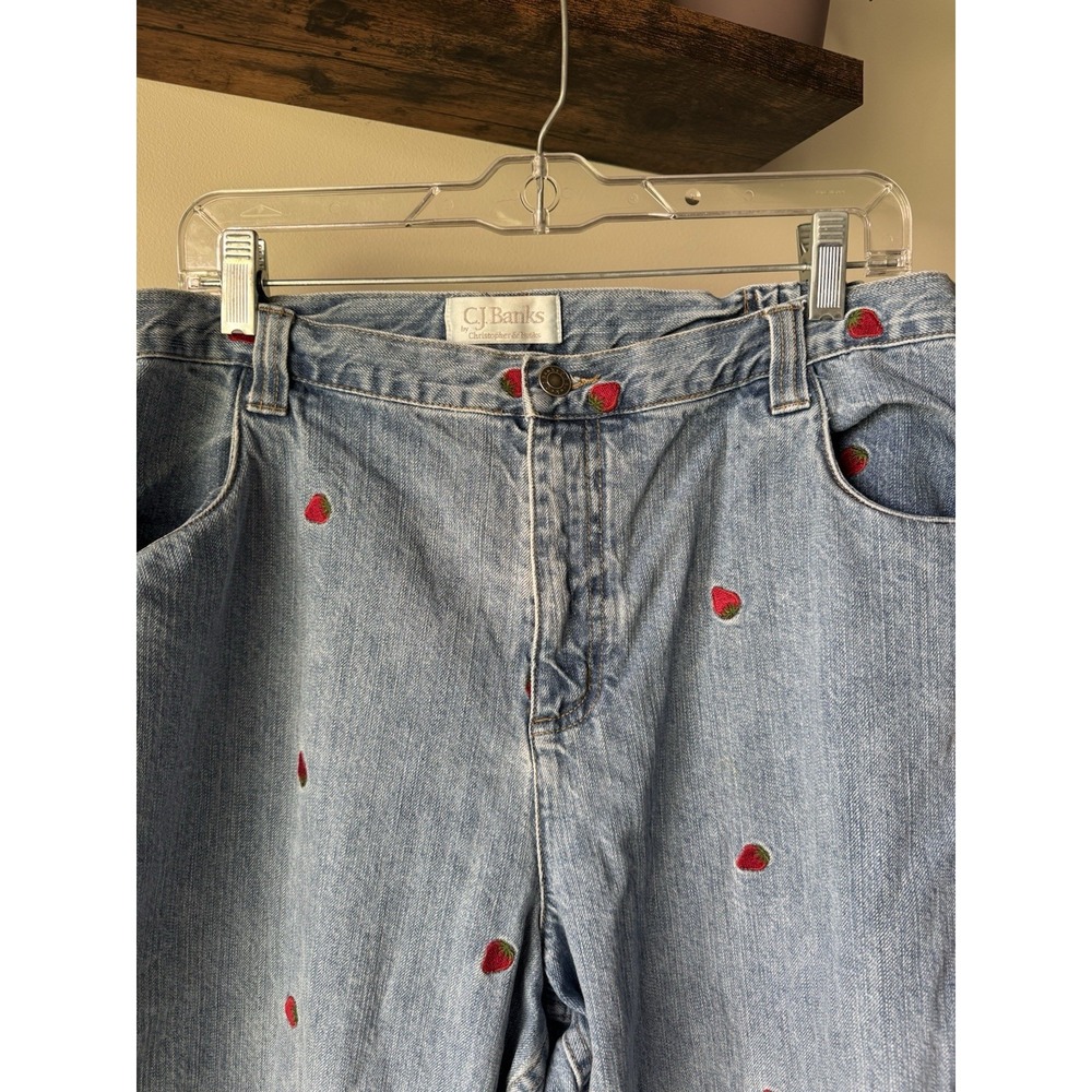 Vintage CJ Banks Strawberry Embroidered Jeans Cottagecore Fairycore Crop 20W - Picture 3 of 9